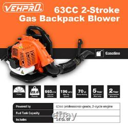 63cc 2-Stroke 3hp High Performance Gas Powered Back Pack Leaf Blower US Stock