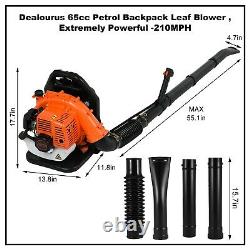 65cc 2 Stroke 3.2HP Gas Cordless Backpack Leaf Blower Padded Harness 2.3KW