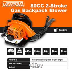 850CFM Backpack Leaf Blower Gas Power 80CC 2-stroke Powerful 2 Year Warranty