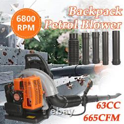 Backpack Gas Leaf Blower Gasoline Snow Blower 665CFM 63CC 2-Stroke Engine Blower