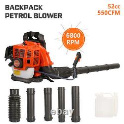 Backpack Leaf Blower Gas Powered Snow Blower 52CC 2-Stroke 550CFM 1.7HP Orange