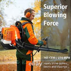 Backpack Leaf Blower Gas Powered Snow Blower 665CFM 270MPH 43CC 2-Stroke 3HP