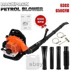 Commercial Backpack Leaf Blower Gas Powered Snow Blower 650CFM 63CC 2 Stroke USA
