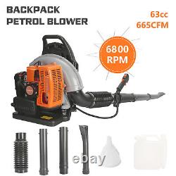 Commercial Gas Leaf Blower 3HP 2-Stroke Engine 63CC 665CFM Snow Blower Orange