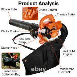 Handheld Leaf Blower 424Cfm 26cc Gas Powered Leaf Blower Dual-Purpose(Orange)