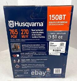 Husqvarna 150bt 51cc 2 Cycle Gaz Feuille Commerciale Sac À Dos Soufflant 765 Cfm 270mph